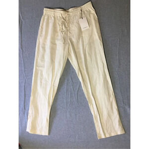 Womens HatAndBeyond Linen Pants Size XL 100% Linen Cream Color Drawstring Waist